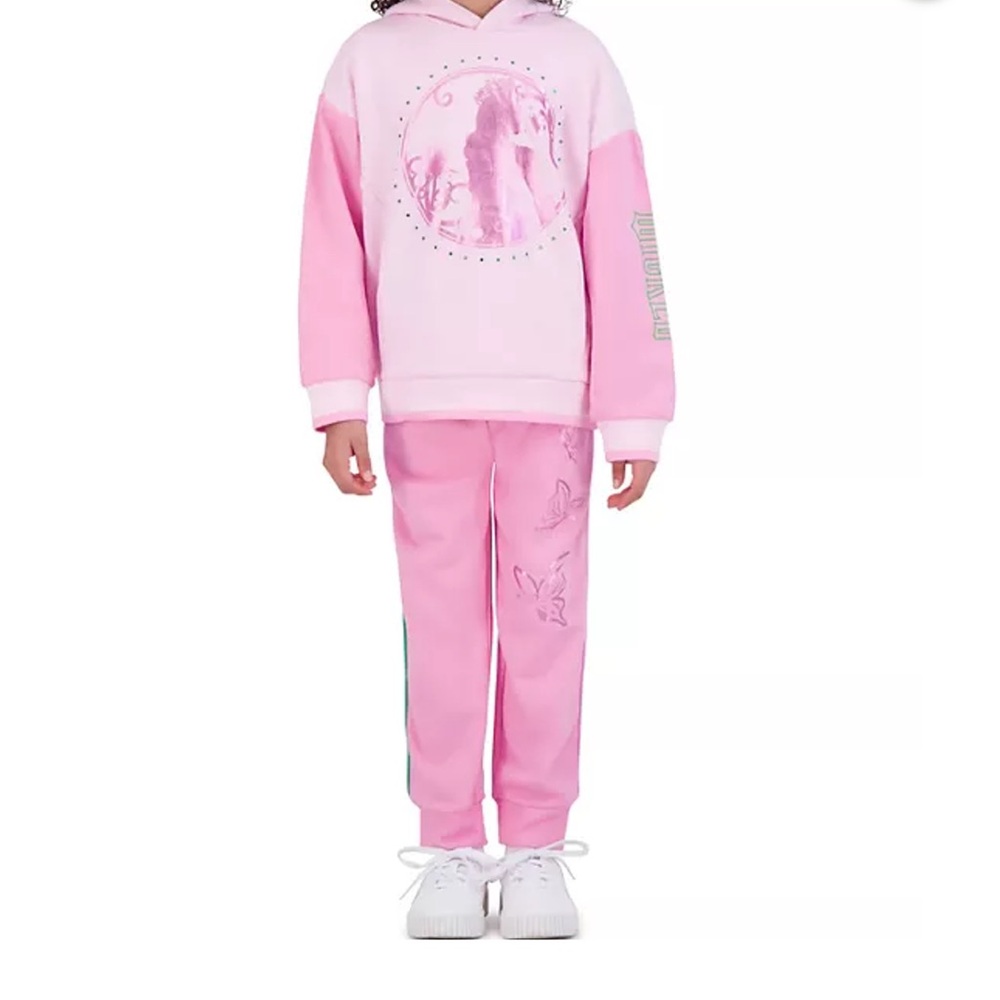 Wicked Glinda hoodie and Pink Joggers with Butterfly Design